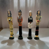 4 Piece Thanksgiving Pencil Figurines Pilgrim Native American Hand Made Painted Model