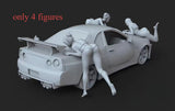 Beautiful Car Wash Girl 4 Figures Unpainted Model Toys 1/24th Model