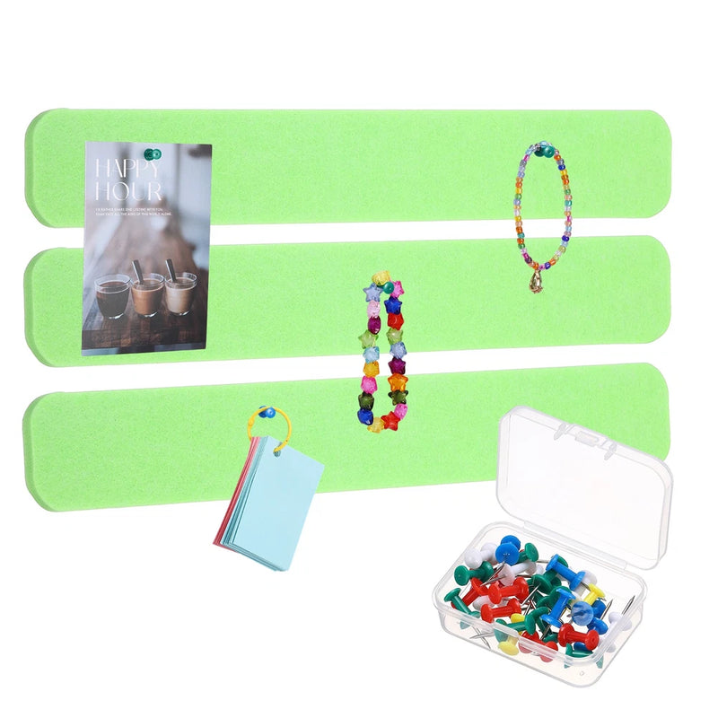 3Pcs Self-Adhesive Felt Bulletin Board Bar Strip with Push Pins, Emerald Green Model