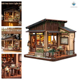 DIY Miniature Coffee Shop Kit 262 Pieces Wooden Dollhouse LED Light Craft Model