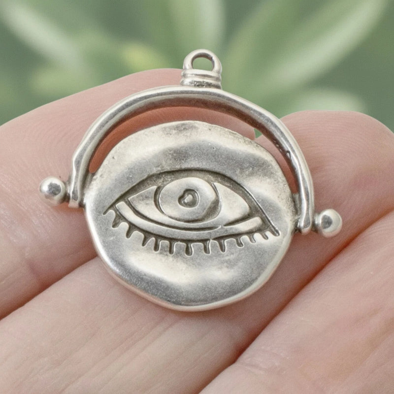 Evil Eye Pendant, 1Pc Fine Silver Plated European Charm, Mystical Symbol Charms