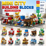 Mini Restaurant Coffee Milk Tea Store Street View Food House Building Blocks Kit Model