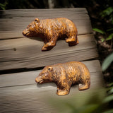 Vtg Faux Wood Bear Figurines Pair Miniature Resin Grizzly Bear Set Cabin Decor Model