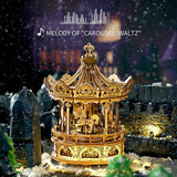 ROKR Romantic Carousel 3D Wooden Puzzles DIY Music Box DIY Model Kits Adult Gift Model