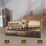 3D Wooden Mechanical Train Puzzle ?C DIY Vehicle Model Kit Brain Teaser (US Stock Model