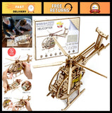 3D Wooden Helicopter Puzzle Kit - 173-Piece Mechanical Model, DIY Aircraft, EU M Model