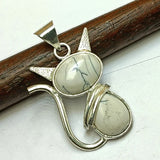 Sale White Turquoise Gemstone 1PCS Cat Pendant 925 Silver Plated Fashion Jewelry Charms