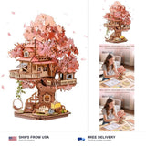 Rolife DIY Miniature House Kits Sakura Tree House 12" 3D Wooden Puzzles Model