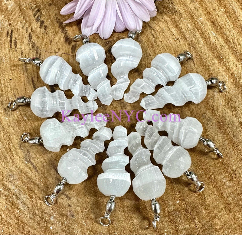 Wholesale Lot 12 Pcs Natural Selenite aka Satin Spar Spiral Pendant Crystal Charms