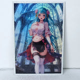 Blue Hair Pink Rose Church Premium Waifu Card Anime Girl Art Oversized Board A6 Model