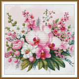 DIY Tinted canvas cross stitch kit "Orchid paradise" Flowers Craft Art Gift Model