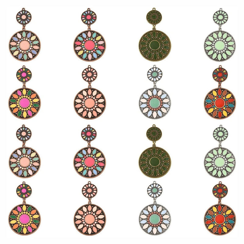 16x Enamel Tibetan Bohemian Charm Retro Flower Alloy Pendant for Earring Jewelry Charms