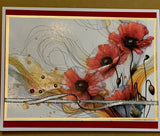 4 Stampin Up! Red Stunning GOLD POPPIES Kit Greeting Card Gold Edge Ribbon Model
