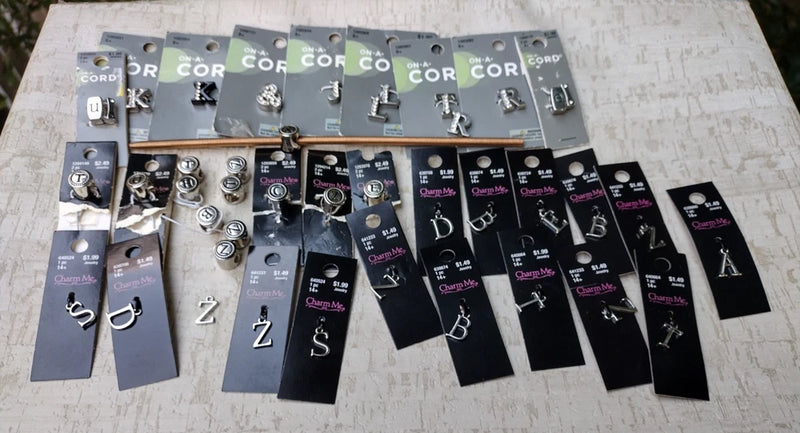Wholesale Assorted 40-Pack Initial Letter Charms on Cord with Large Holes Charms