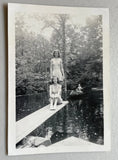 Vintage 1940s Snapshot Photo Girls Swimsuits Diving Board River Lake Canoe Model