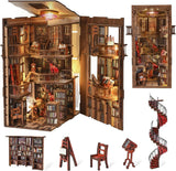 Abbey Library Book Nook Kit, DIY Miniature House Kit with LED | 3D Wooden Puzzle Model