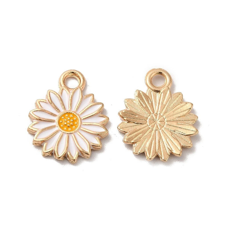 100x Enamel White Daisy Flower Charms Pedants for DIY Necklace Jewelry Making Charms