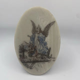 Vintage Soapstone Angel Looking Over Children Etched Display Kick Stand USA Made Model