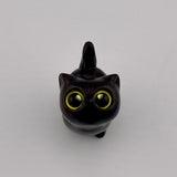 Adorable Tiny Black Wood Cat With Yellow Eyes Desk Figurine 1.25 Inch Model