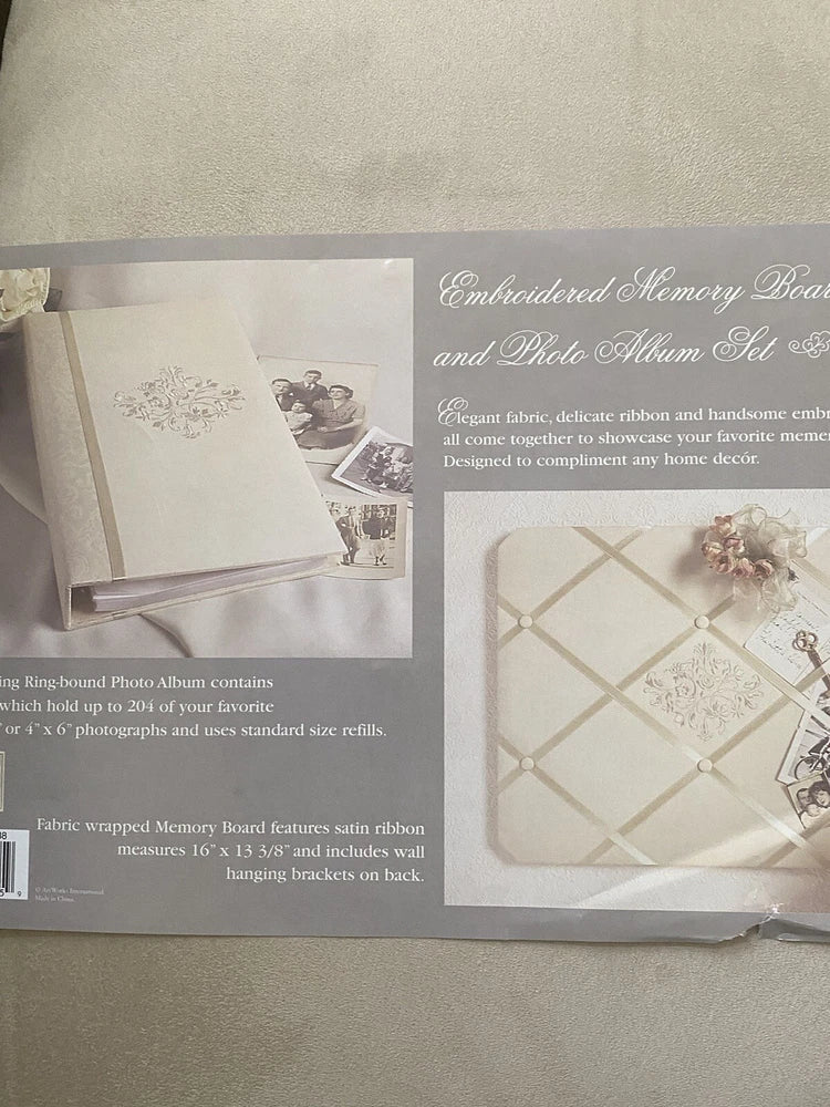 Art Works Embroidered Beige / Ivory Memory Board And Photo Album Set Model