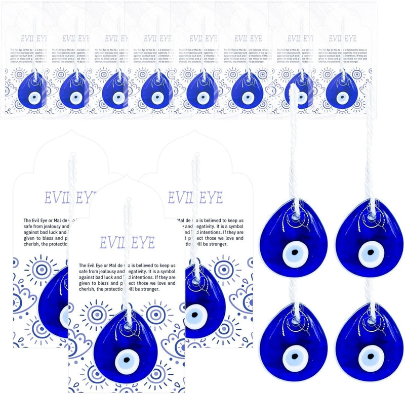 24 Sets Teardrop Evil Eye Charms Ornaments Bulk, Blue Glass Evil Eye Beads wi... Charms