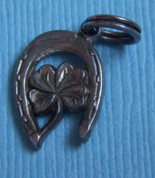 Vintage JMF horseshoe with clover lucky sterling charm Charms