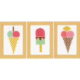 Vervaco counted cross stitch kit "Ice creames" Set of 3, 8x12cm, DIY Model