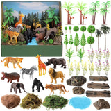48 Pcs Jungle Diorama Kit - Wildlife Figures, Trees, Rocks & Display Case for DI Model