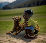 RARE 1950s Ceramic Arts Studio Figurine: Little Boy & Tiger Display Model