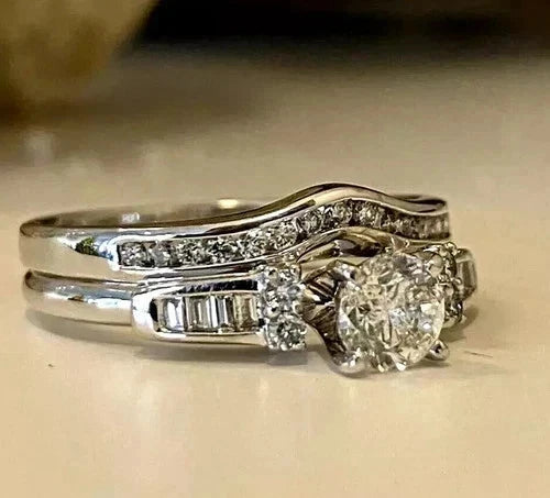 2Ct Round Cut Lab Created Diamond 14K White Gold FN Engagement Ring Set Charms