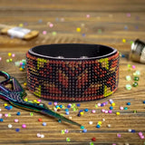 DIY Bead embroidery kit on faux leather Bracelet (3??22cm)  Black unique gift Model