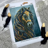 Bead Embroidery Kit "Black horse" on Gabardine ?C DIY Needlework Set Model