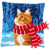 Vervaco stamped cross stitch kit cushion "Katze mit Schal", 40x40cm, DIY Model