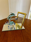 New Blown Glass Dolphins Mini Photo Frame Mirrored Base Figurine Desk Display Model