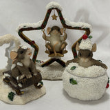 Charming Tails Fitz & Floyd Christmas Mouse Figurines Lot 3 Winter Village Decor Model