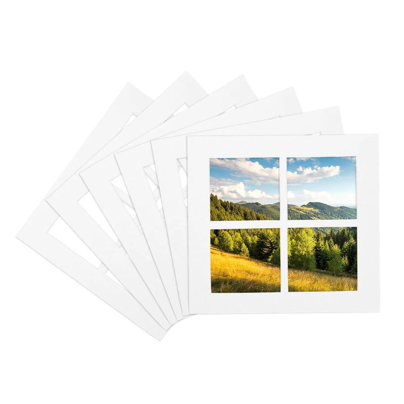 10x10 Mat for 10x10 Photo, 6 Pack Precut Mat Board, 4 Grids Style£¬ White Model