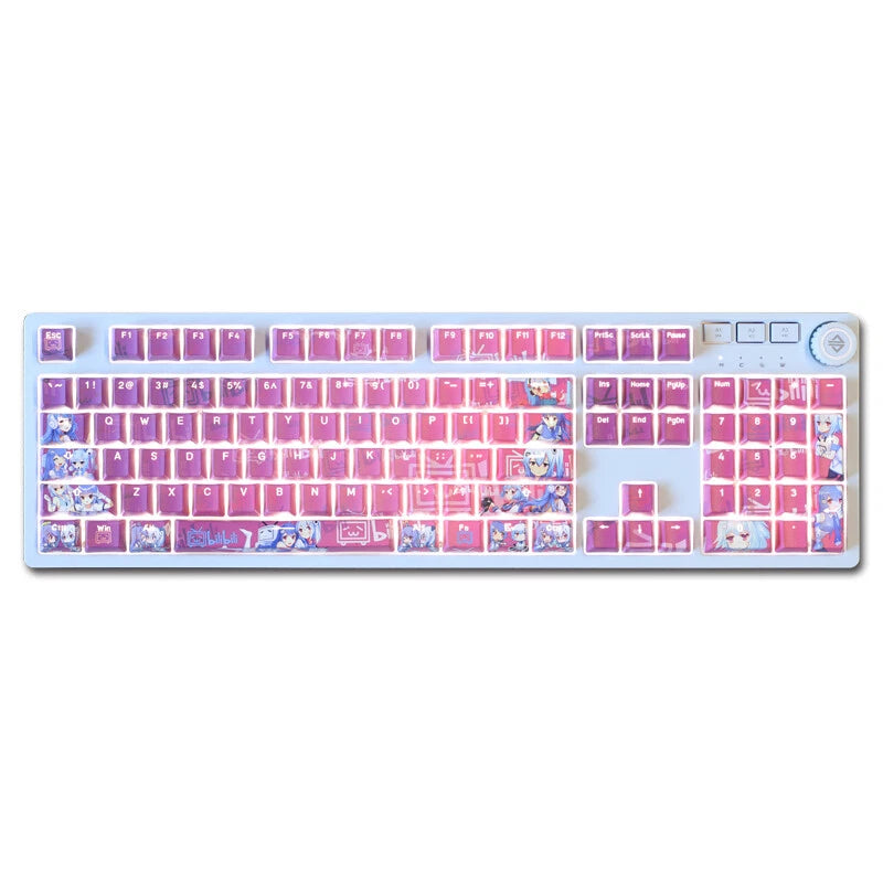 Pink Anime Print Light Backlit 108 Keys PBT Keycap Set for Mechanical Keyboard Model