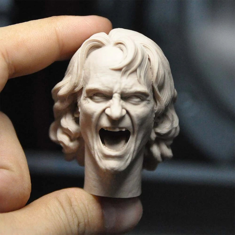 1/6 Scale Unpainted Crazy Laughing Arthur Fleck Happy Head Carving Model Toys Model