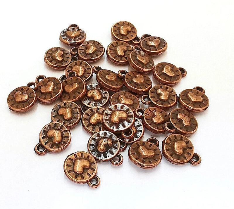 10 Heart Dangle Small Charms Double Sided Antique Copper Plated G21936 Charms