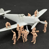1/72 Scale 9 Figure Resin Set WW2 US Ground Crew Servicing Captured German Plane Model