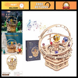 3D Wooden Puzzles Mechanical Music Box DIY Rotating Model Kit for Teens & Adults Model