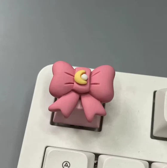 Pink Cute Bow keycap for OEM Keyboard with cross axis, Ribbon with moon Model
