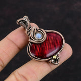 Red Fire Labradorite Copper Gift For Love Wire Wrapped Pendant 2.2