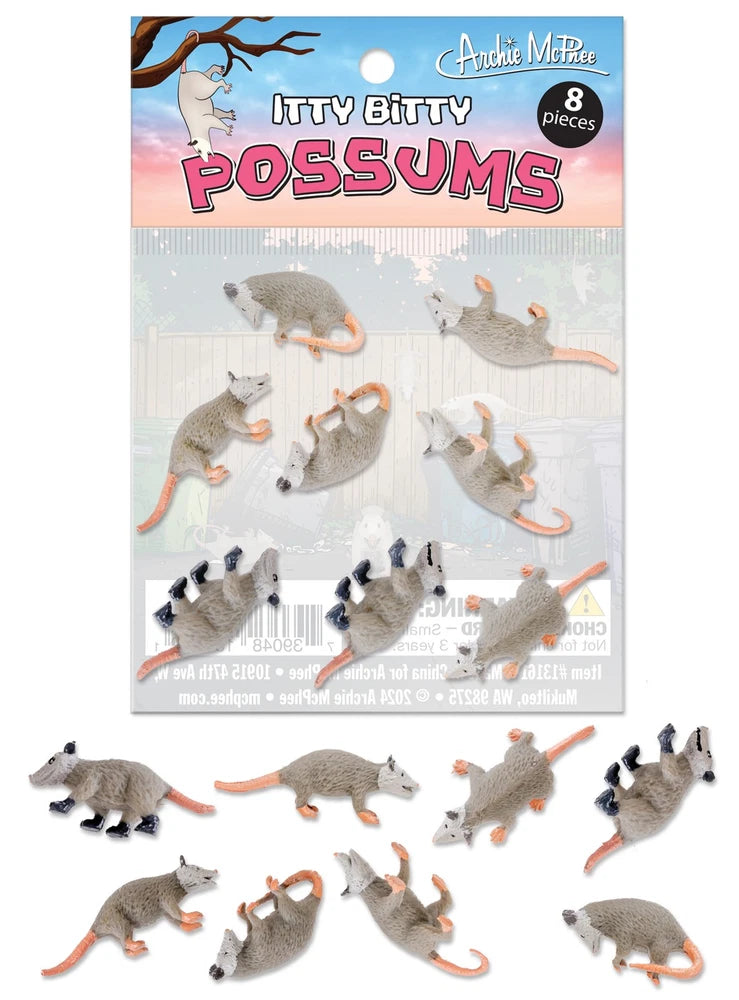 Itty Bitty Possums (Bag of 8) - Miniature Animal Figurine Toys - Archie McPhee Model