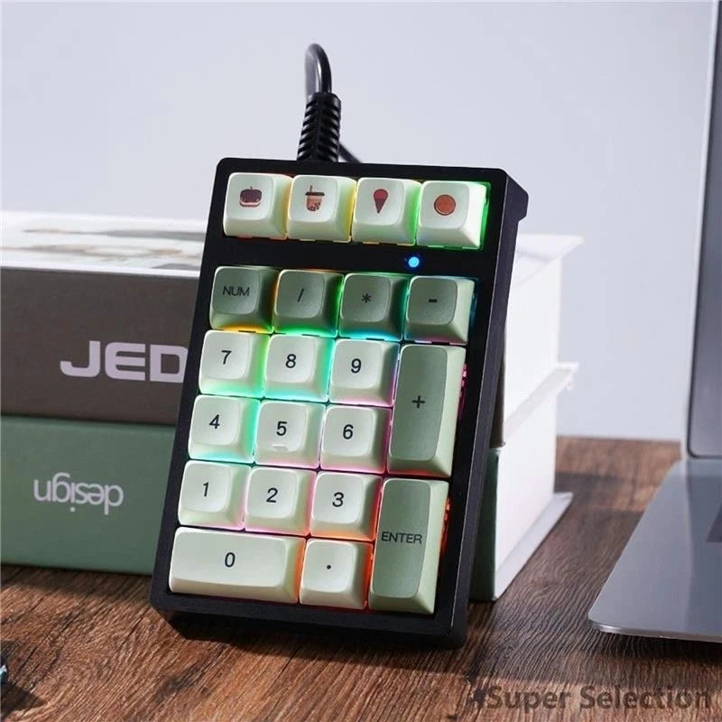 21-Key Mechanical Number Pad RGB Backlit PBT Keycaps Green Switch USB Model