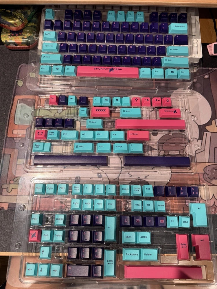 Shurikey Gear Double Shot Keycap Set Purple Pink Teal for Cherry MX 167 Keys Model