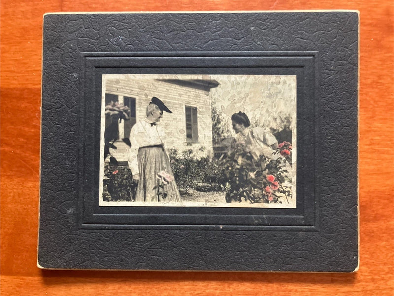 Antique Mounted Snapshot Colored Flowers Women 4x5 Photo On Board Model