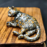 Natural Leopard Stone Carved Cat Quartz Crystal Animal Figurine Home Decor 1pc Model
