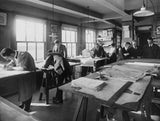 Interior view draughtsmen working drawing boards a drawing office, Old Photo Model