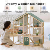 Immersive 6-Room Wooden Dollhouse Playset Model